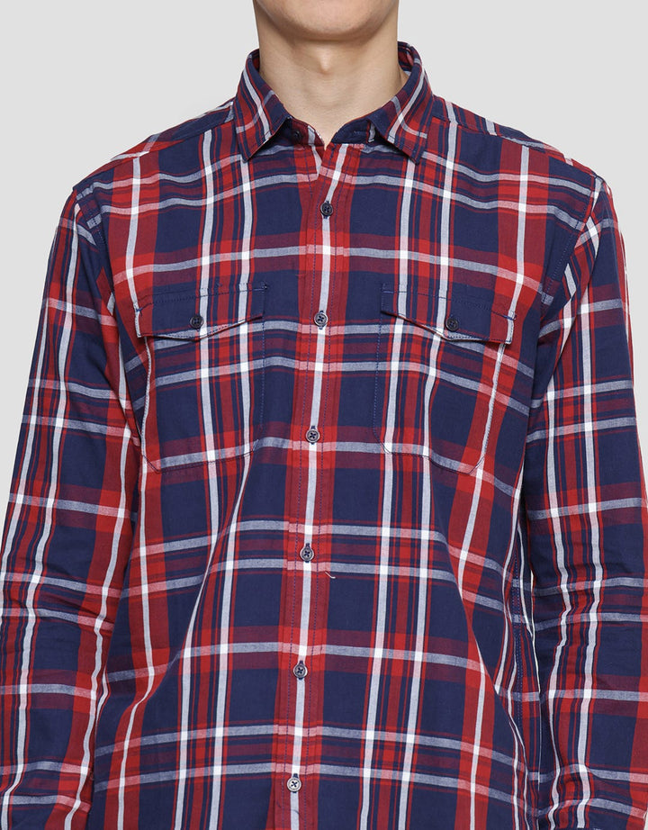 Lois Full Print Check Kemeja Lengan Panjang Pria