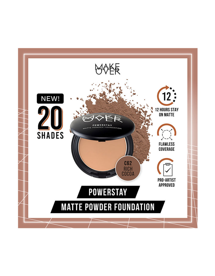 MAKE OVER Powerstay 24H Matte Powder Foundation C62 Rich Cocoa 10 g