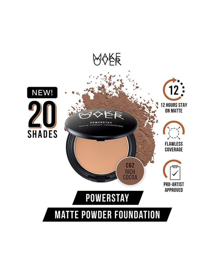 MAKE OVER Powerstay 24H Matte Powder Foundation C62 Rich Cocoa 10 g