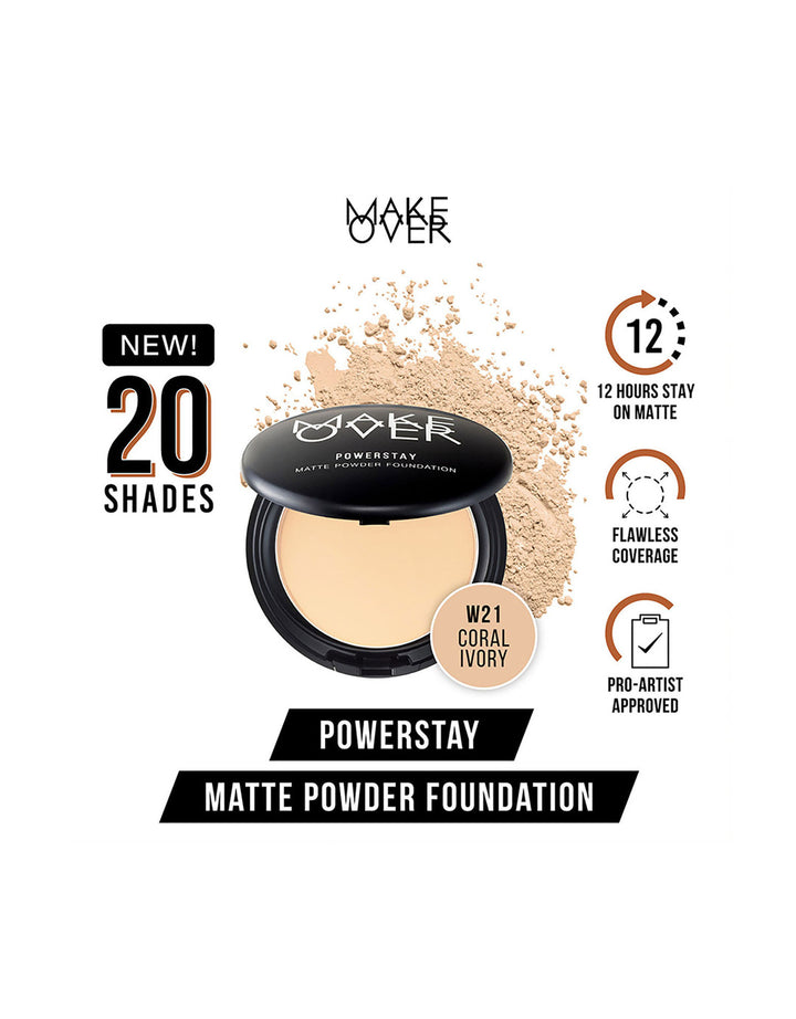 MAKE OVER Powerstay 24H Matte Powder Foundation W21 Coral Ivory 10 g