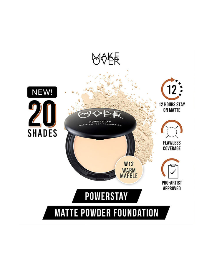 MAKE OVER Powerstay 24H Matte Powder Foundation W12 Warm Marble 10 g