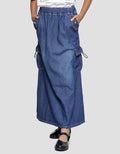 Nevada Cut N Sewn With Pocket Drawstring Maxi Denim Skirt for Girls