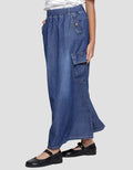 Nevada Cut N Sewn With Pocket Drawstring Maxi Denim Skirt for Girls
