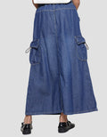 Nevada Cut N Sewn With Pocket Drawstring Maxi Denim Skirt for Girls