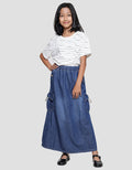 Nevada Cut N Sewn With Pocket Drawstring Maxi Denim Skirt for Girls