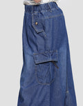 Nevada Cut N Sewn With Pocket Drawstring Maxi Denim Skirt for Girls