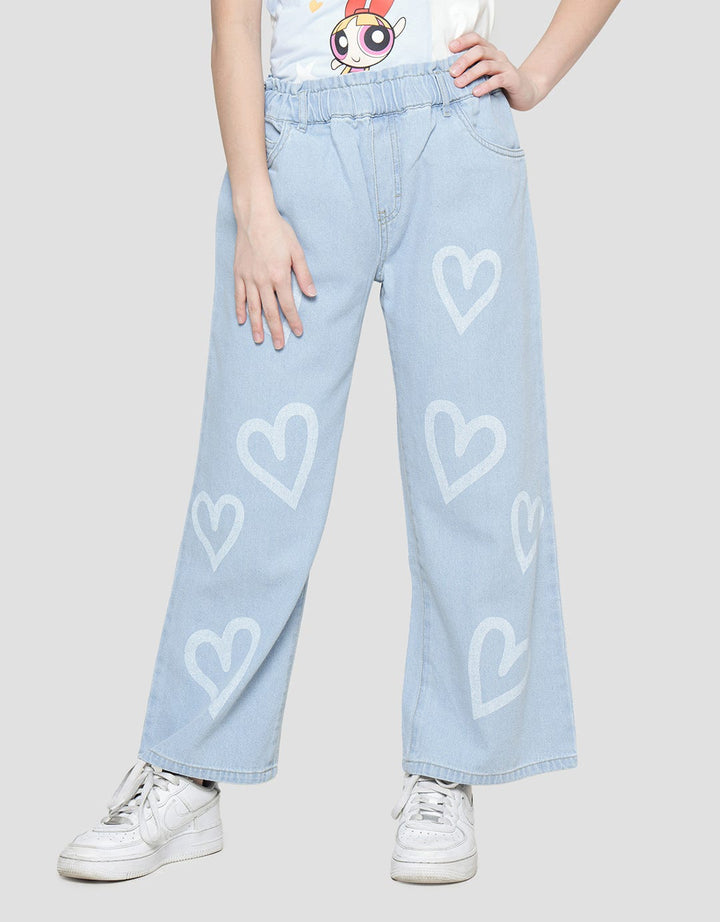 Nevada Wideleg Print Love Celana Denim Anak Perempuan