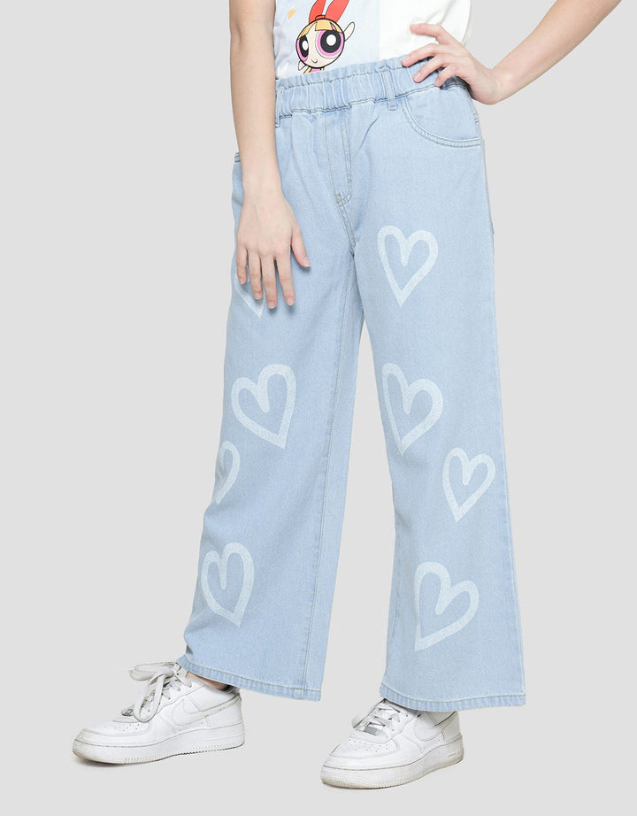 Nevada Wideleg Print Love Celana Denim Anak Perempuan
