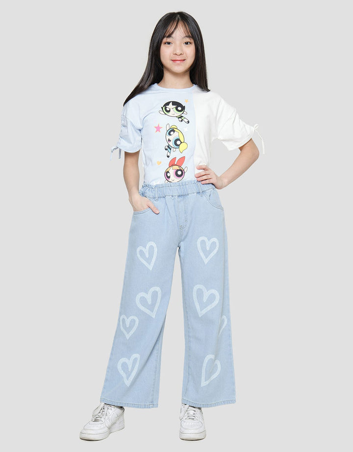 Nevada Wideleg Print Love Celana Denim Anak Perempuan