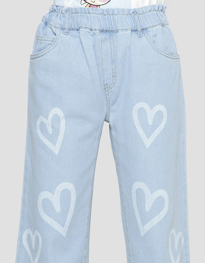Nevada Wideleg Print Love Celana Denim Anak Perempuan