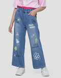 Nevada Wideleg Full Print Celana Panjang Denim Anak Perempuan
