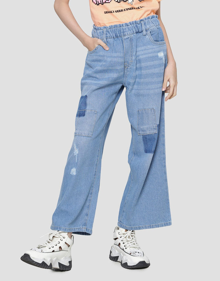 Nevada Celana Denim Wideleg Aplikasi Destroy Anak Perempuan