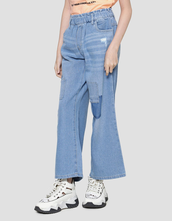 Nevada Celana Denim Wideleg Aplikasi Destroy Anak Perempuan