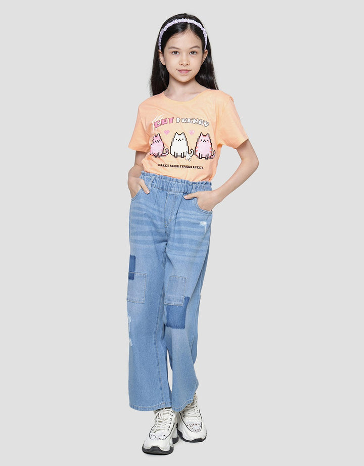 Nevada Celana Denim Wideleg Aplikasi Destroy Anak Perempuan