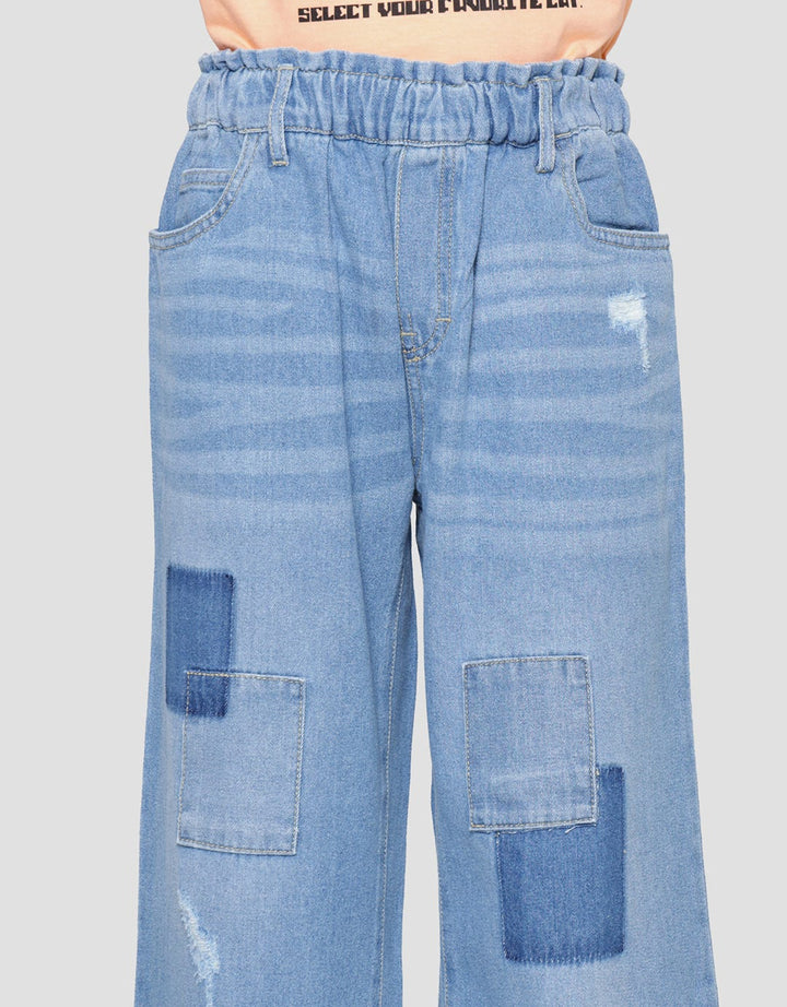 Nevada Celana Denim Wideleg Aplikasi Destroy Anak Perempuan
