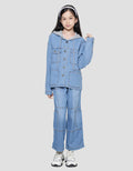 Nevada Jaket Denim Contrast Hoodie Knit Anak Perempuan