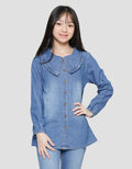 Nevada Girls Petter Pan Collar Ruffle Denim Shirt