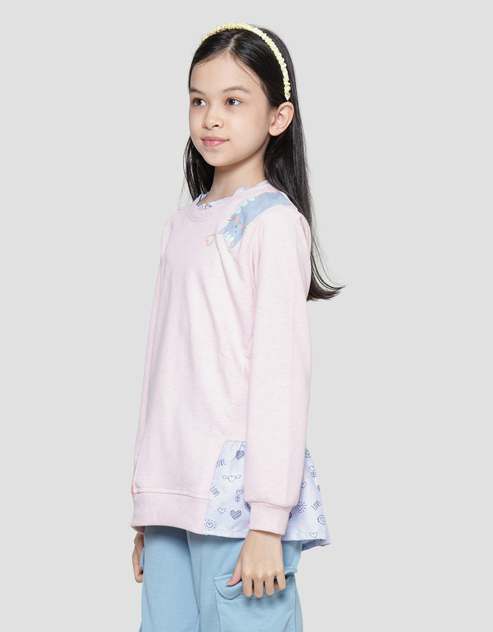 Nevada Ruff Collar Combination With Print Cats Sweater for Girls 