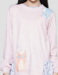 Nevada Ruff Collar Combination With Print Cats Sweater for Girls 
