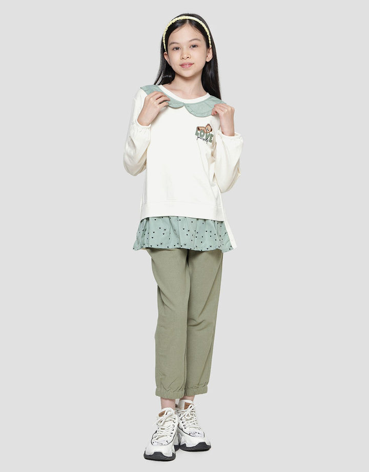 Nevada Collar Kombinasi With Print Bear Sweater Anak Perempuan