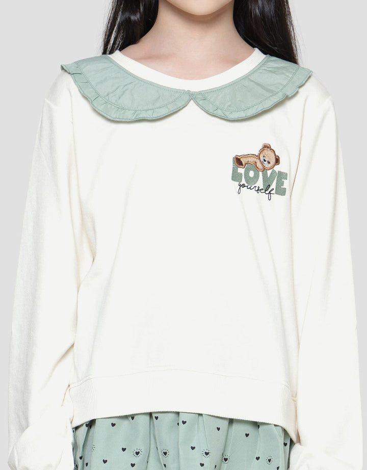 Nevada Collar Kombinasi With Print Bear Sweater Anak Perempuan
