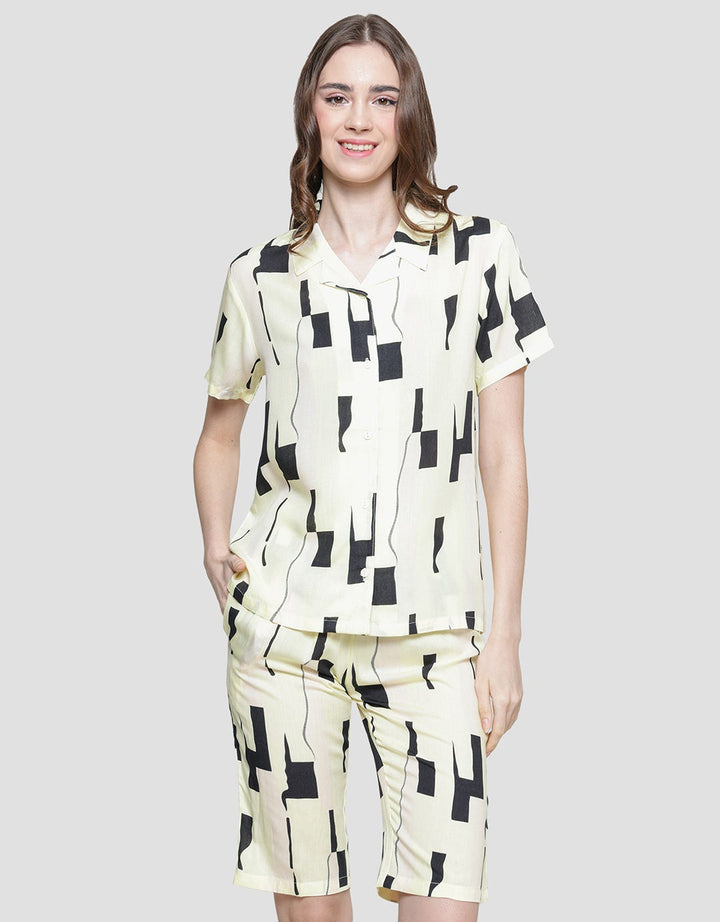 Nevada Abstract Check Print Charm Women's Sleepwear Set