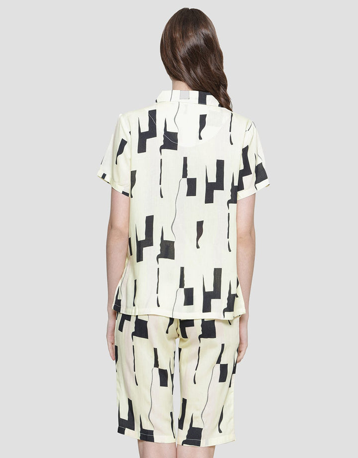 Nevada Abstract Check Print Charm Women's Sleepwear Set