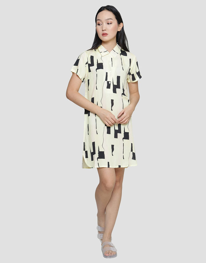 Nevada Women's Yellow Charm Short Sleeve Midi Dress