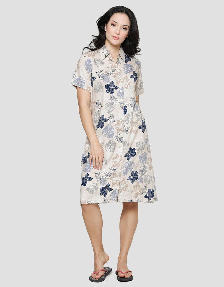 St. Yves Fly Blueble Midi Dress Lengan Pendek Wanita –