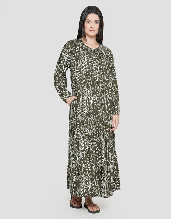 St. Yves Maxi Dress Cut Lines Lengan Panjang Wanita