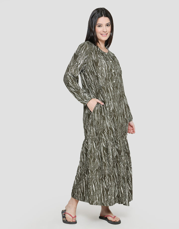 St. Yves Maxi Dress Cut Lines Lengan Panjang Wanita