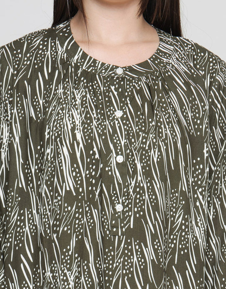 St. Yves Maxi Dress Cut Lines Lengan Panjang Wanita