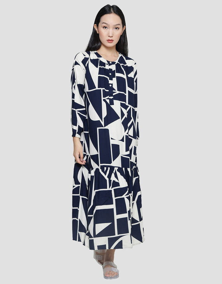 St. Yves Abstrak Move Maxi Dress Lengan Panjang Wanita