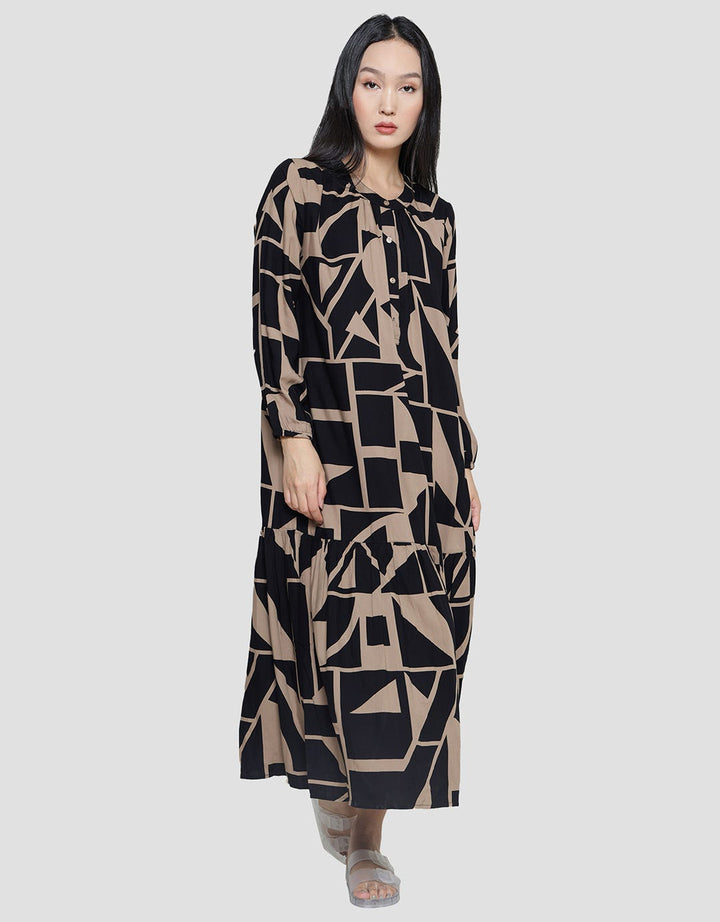 St. Yves Abstrak Move Maxi Dress Lengan Panjang Wanita