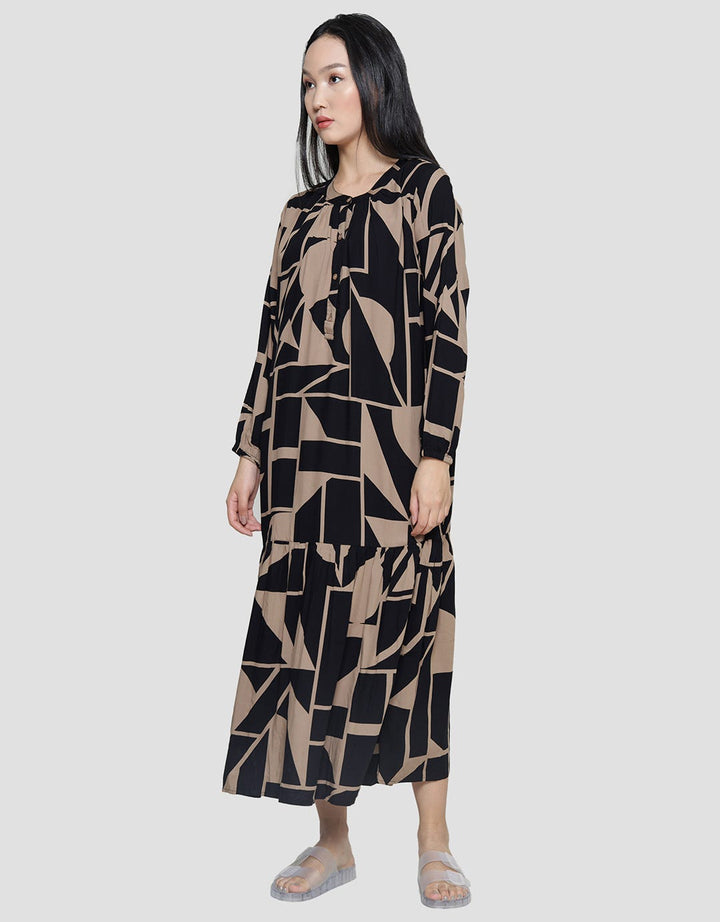 St. Yves Abstrak Move Maxi Dress Lengan Panjang Wanita