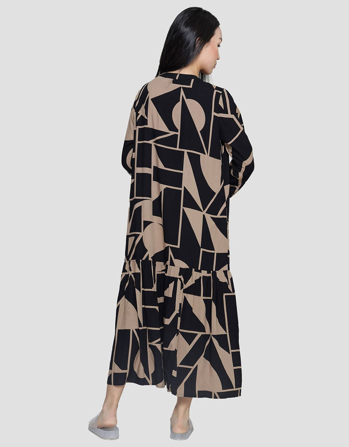 St. Yves Abstrak Move Maxi Dress Lengan Panjang Wanita