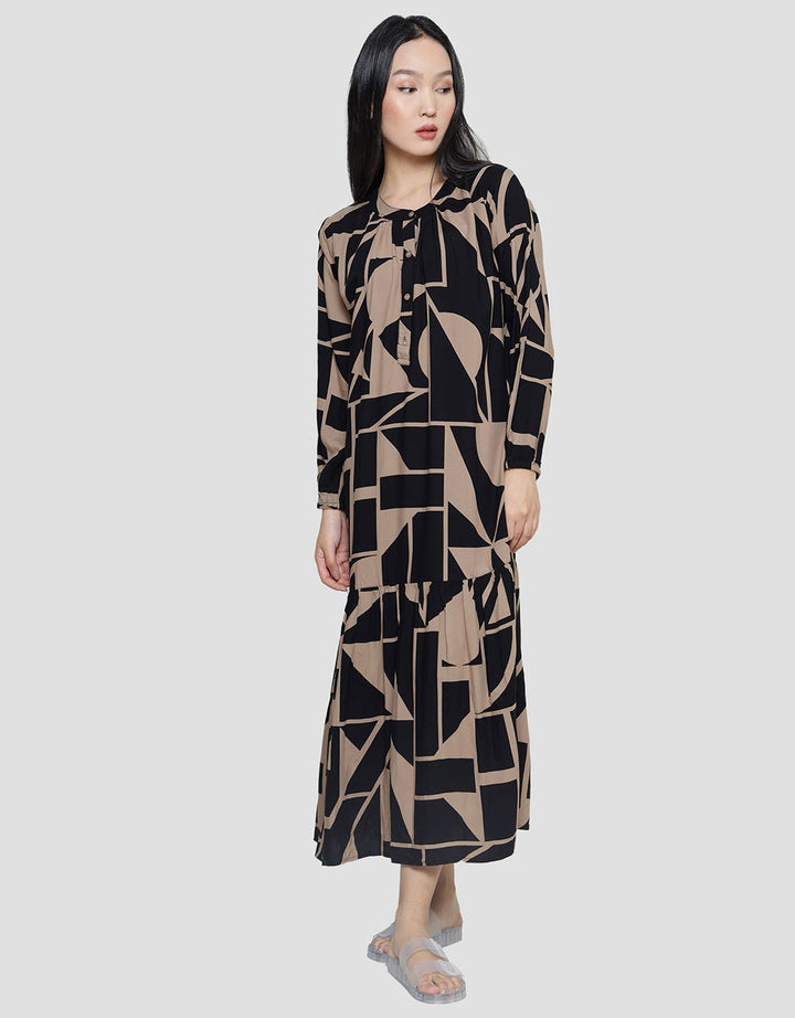 St. Yves Abstrak Move Maxi Dress Lengan Panjang Wanita