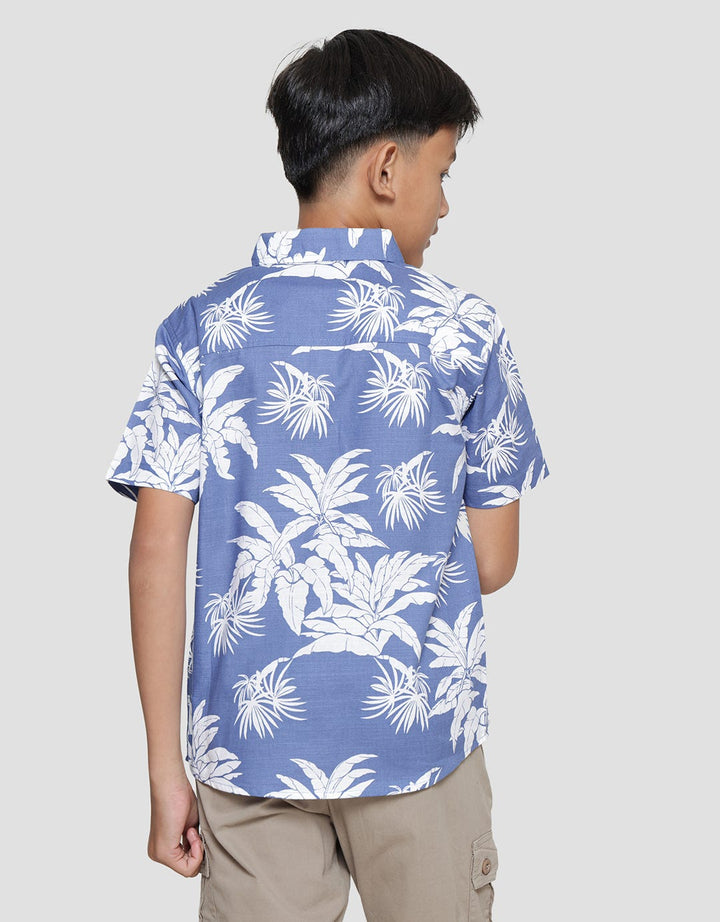 Nevada Linen Slub Summer Leaf Print Kemeja Anak Laki-laki