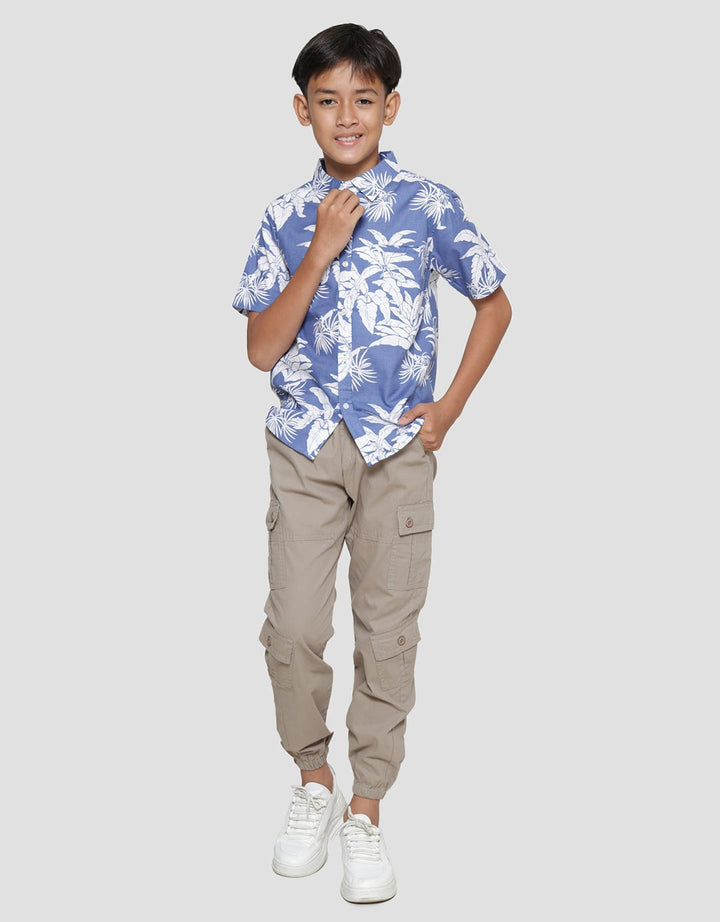 Nevada Linen Slub Summer Leaf Print Kemeja Anak Laki-laki