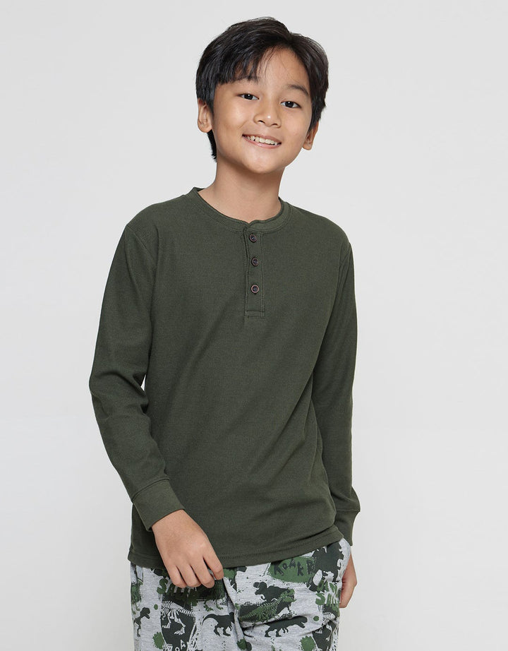 Nevada Henley Solid Textured Kaos Lengan Panjang Anak Laki-laki