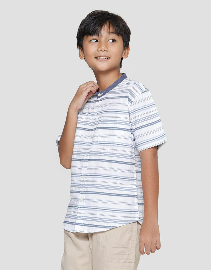 Nevada Casual Textured Salur Kemeja Koko Lengan Pendek Anak Laki-Laki