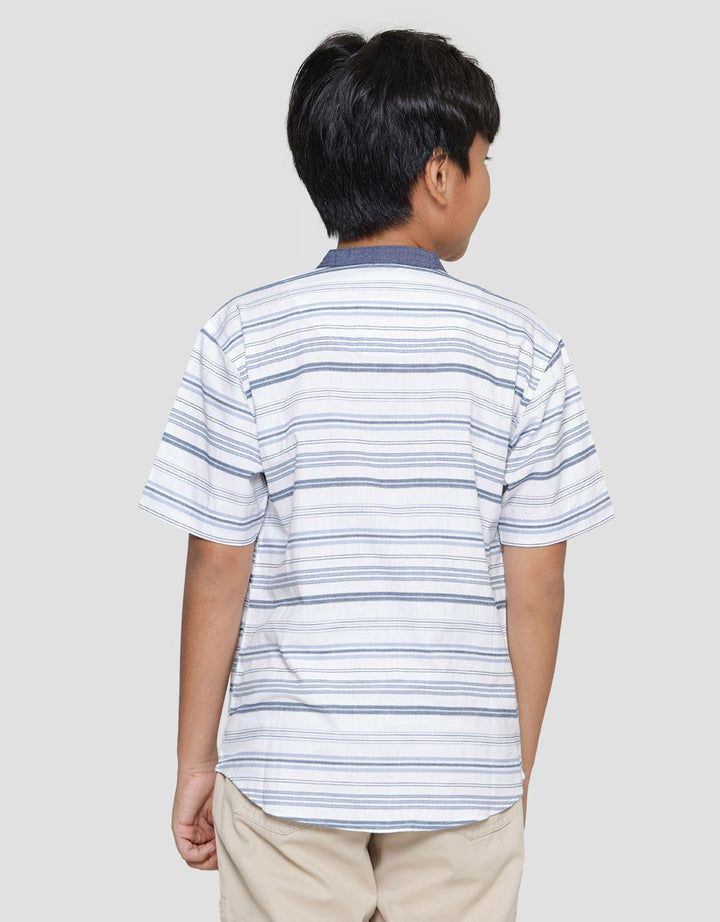 Nevada Casual Textured Salur Kemeja Koko Lengan Pendek Anak Laki-Laki