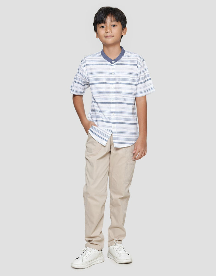 Nevada Casual Textured Salur Kemeja Koko Lengan Pendek Anak Laki-Laki