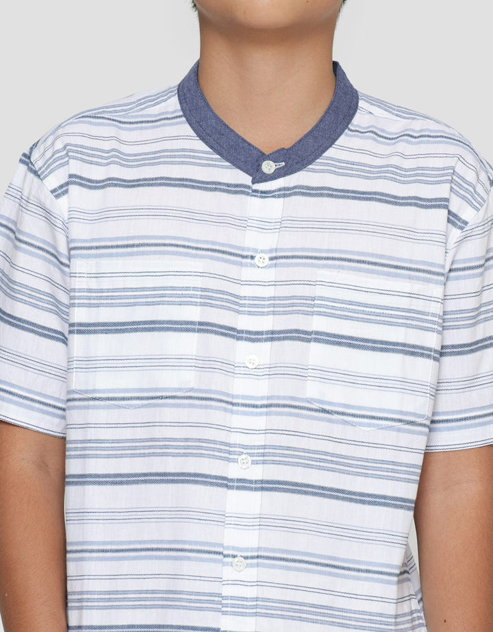 Nevada Casual Textured Salur Kemeja Koko Lengan Pendek Anak Laki-Laki