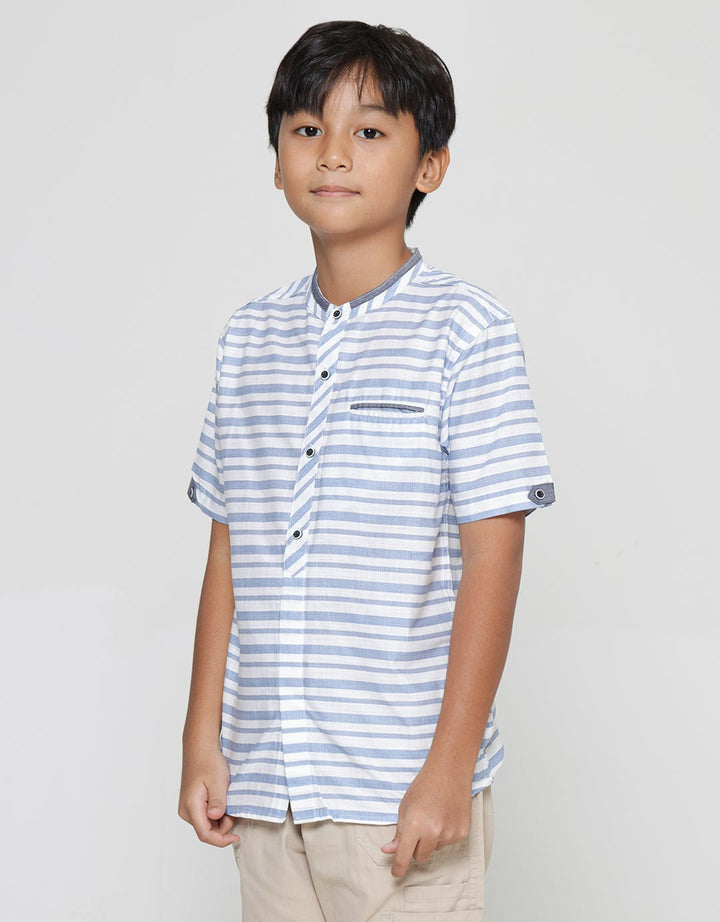 Nevada Kemeja Koko Lengan Pendek Linen Slub Stripes Anak Laki-laki