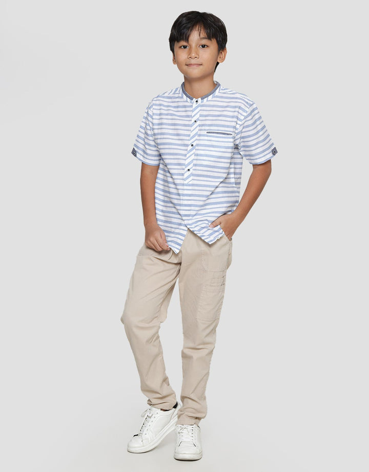 Nevada Kemeja Koko Lengan Pendek Linen Slub Stripes Anak Laki-laki