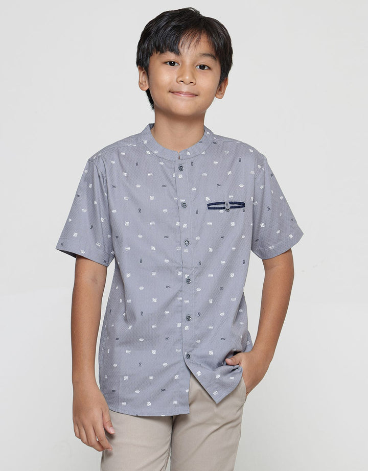 Nevada Dobby Geometri Kemeja Koko Casual Lengan Pendek Anak Laki-laki