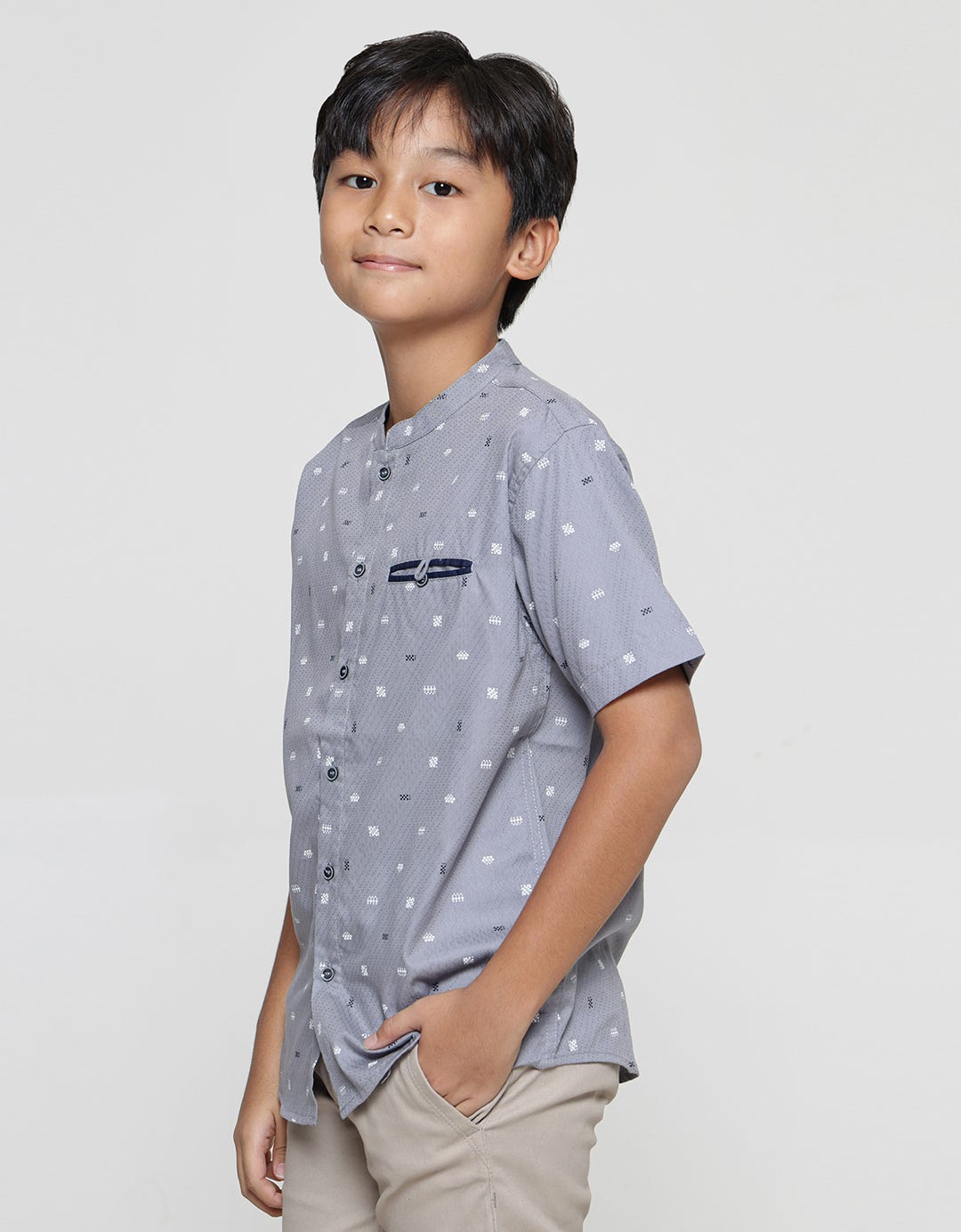 Nevada Dobby Geometri Kemeja Koko Casual Lengan Pendek Anak Laki-laki