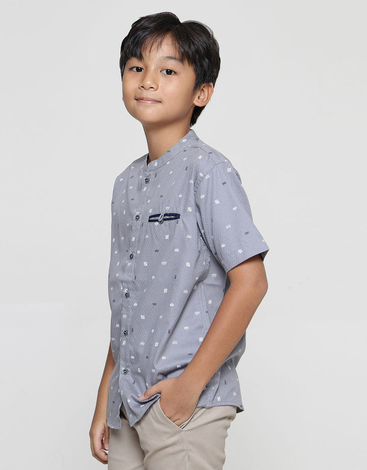 Nevada Dobby Geometri Kemeja Koko Casual Lengan Pendek Anak Laki-laki