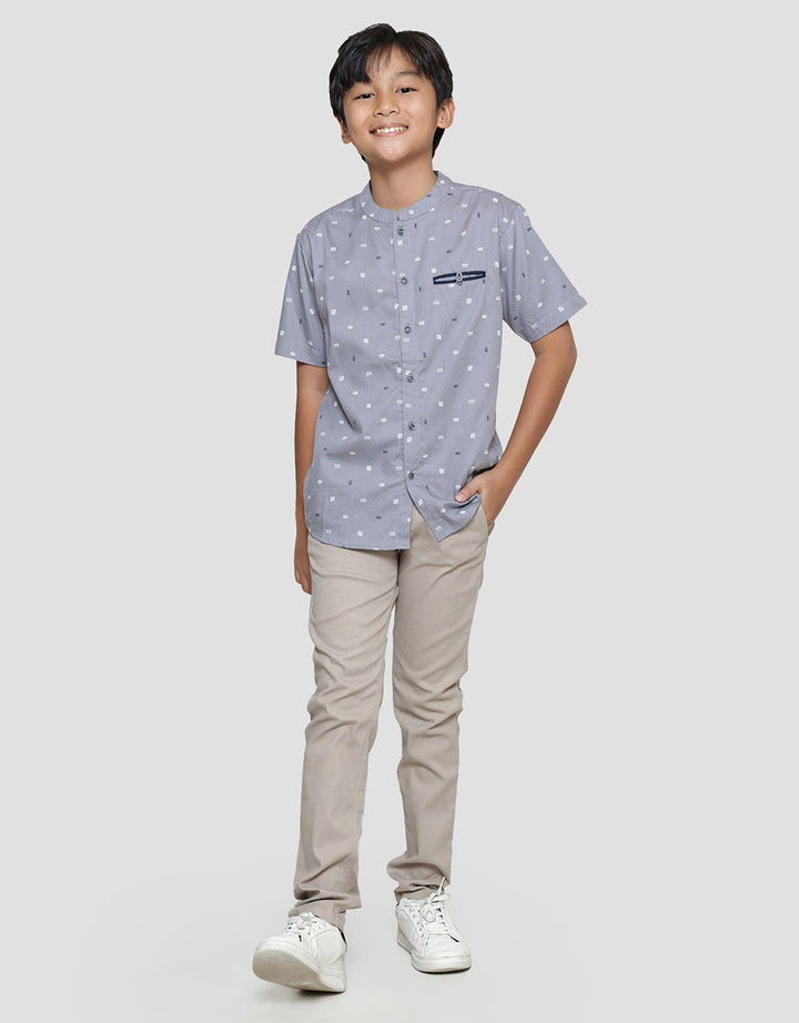 Nevada Dobby Geometri Kemeja Koko Casual Lengan Pendek Anak Laki-laki